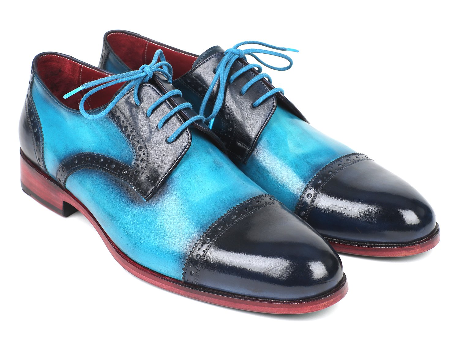 Paul Parkman Two Tone Cap-Toe Derby Shoes Blue & Turquoise (ID#046-TRQ) PAUL PARKMAN