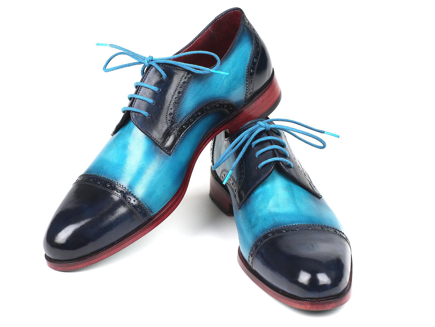 Paul Parkman Two Tone Cap-Toe Derby Shoes Blue & Turquoise (ID#046-TRQ) PAUL PARKMAN