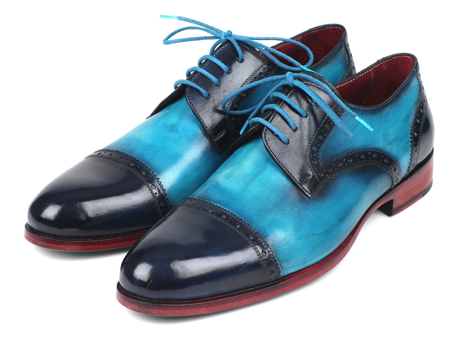 Paul Parkman Two Tone Cap-Toe Derby Shoes Blue & Turquoise (ID#046-TRQ) PAUL PARKMAN