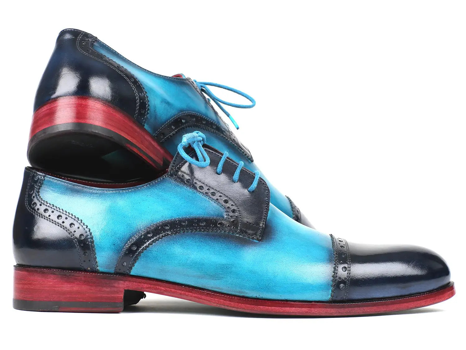 Paul Parkman Men's Blue/Turquoise Two Tone Cap-Toe Derby Shoes (ID#046-TRQ) PAUL PARKMAN