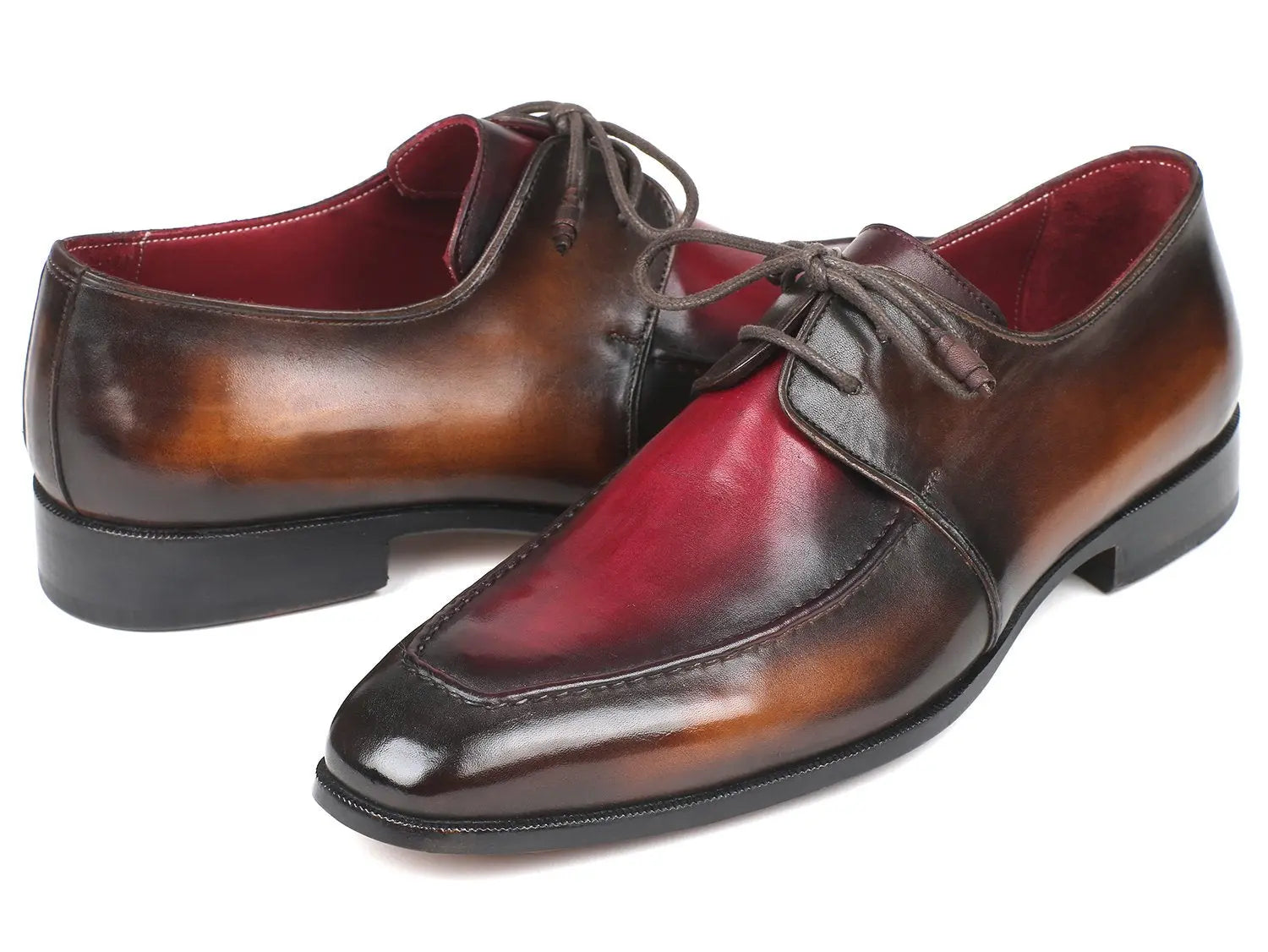 Paul Parkman Men's Brown/Bordeaux Dual Tone Apron Derby Shoes (ID#33BB12) PAUL PARKMAN