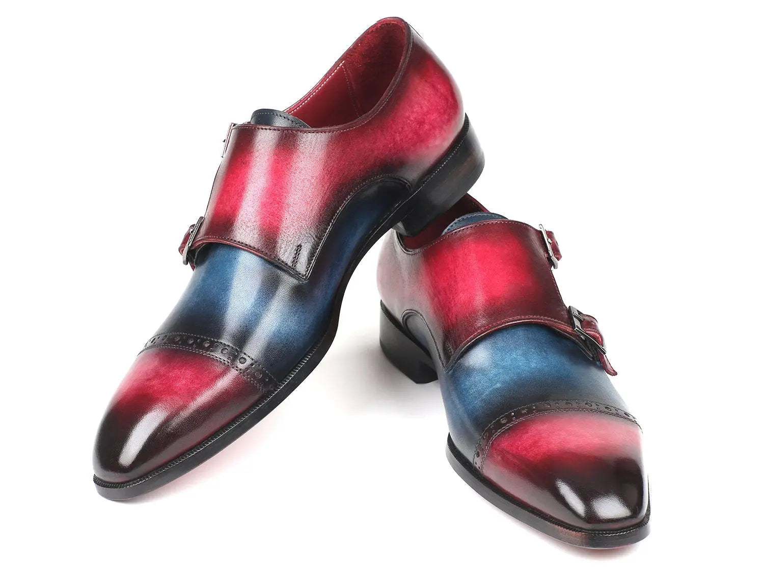 Paul Parkman Men's Blue/Fuxia Cap Toe Double Monk strap Shoes (ID#045BFX81) PAUL PARKMAN