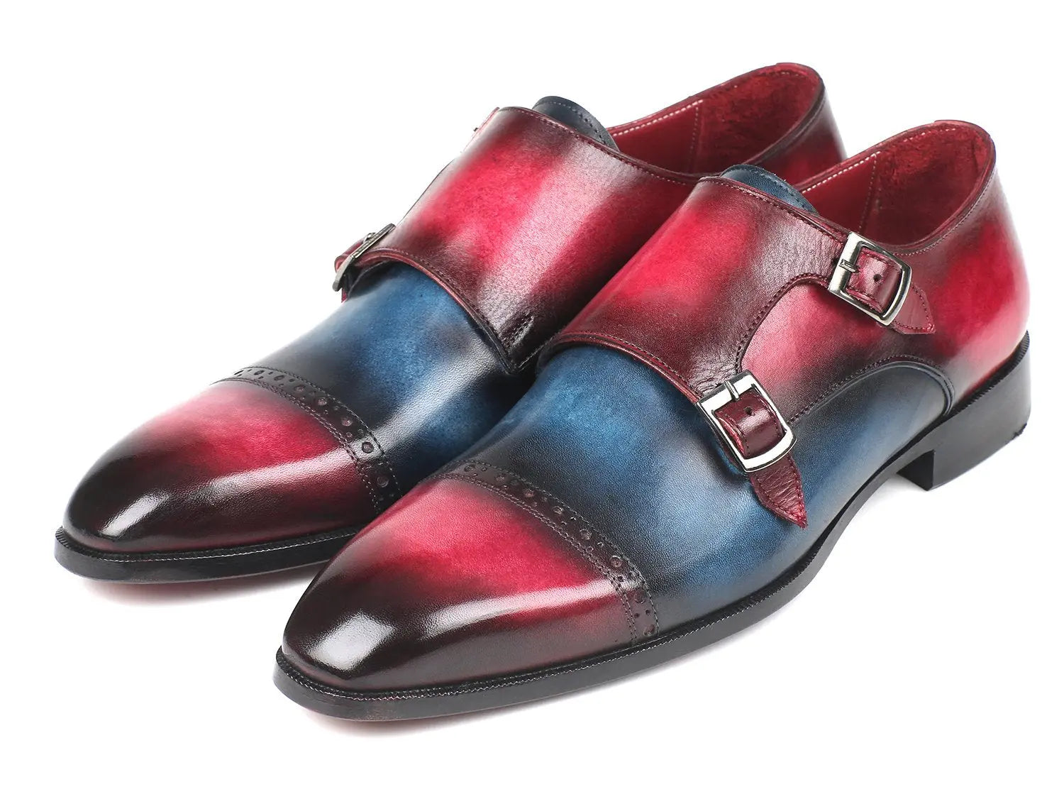 Paul Parkman Men's Blue/Fuxia Cap Toe Double Monk strap Shoes (ID#045BFX81) PAUL PARKMAN