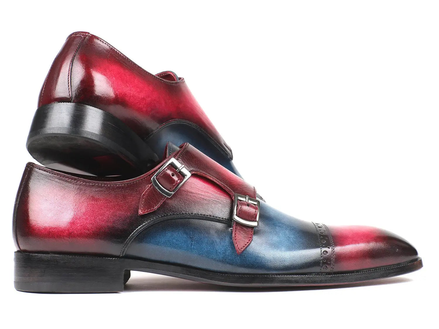 Paul Parkman Captoe Double Monkstraps Blue & Fuxia (ID#045BFX81) PAUL PARKMAN