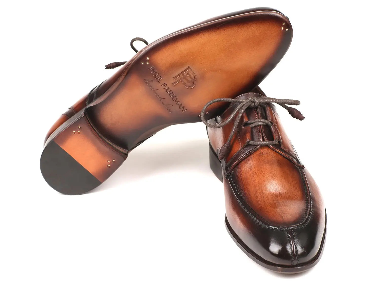 Paul Parkman Ghillie Lacing Brown Burnished Dress Shoes (ID#GU567BRW) PAUL PARKMAN