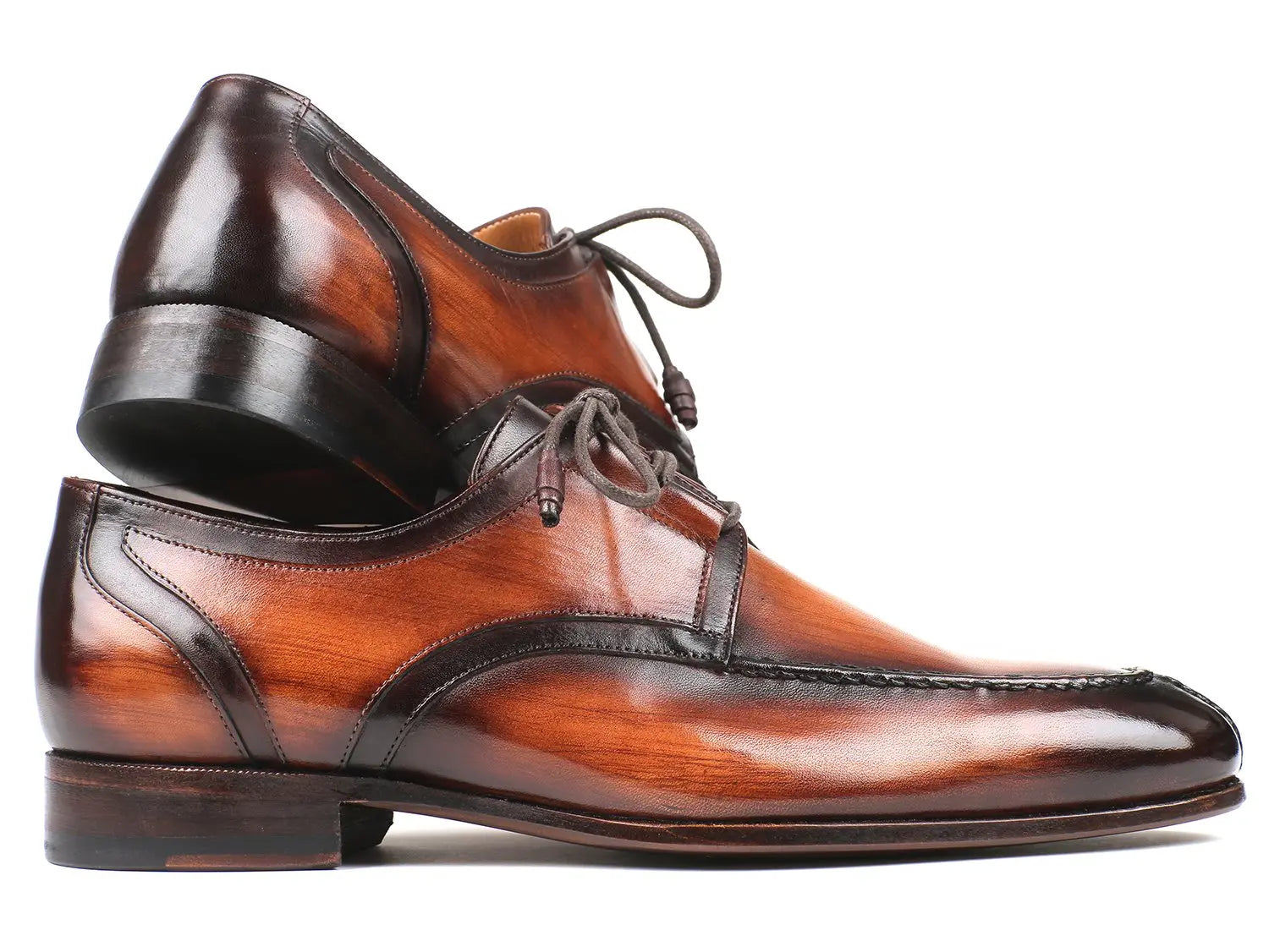 Paul Parkman Ghillie Lacing Brown Burnished Dress Shoes (ID#GU567BRW) PAUL PARKMAN
