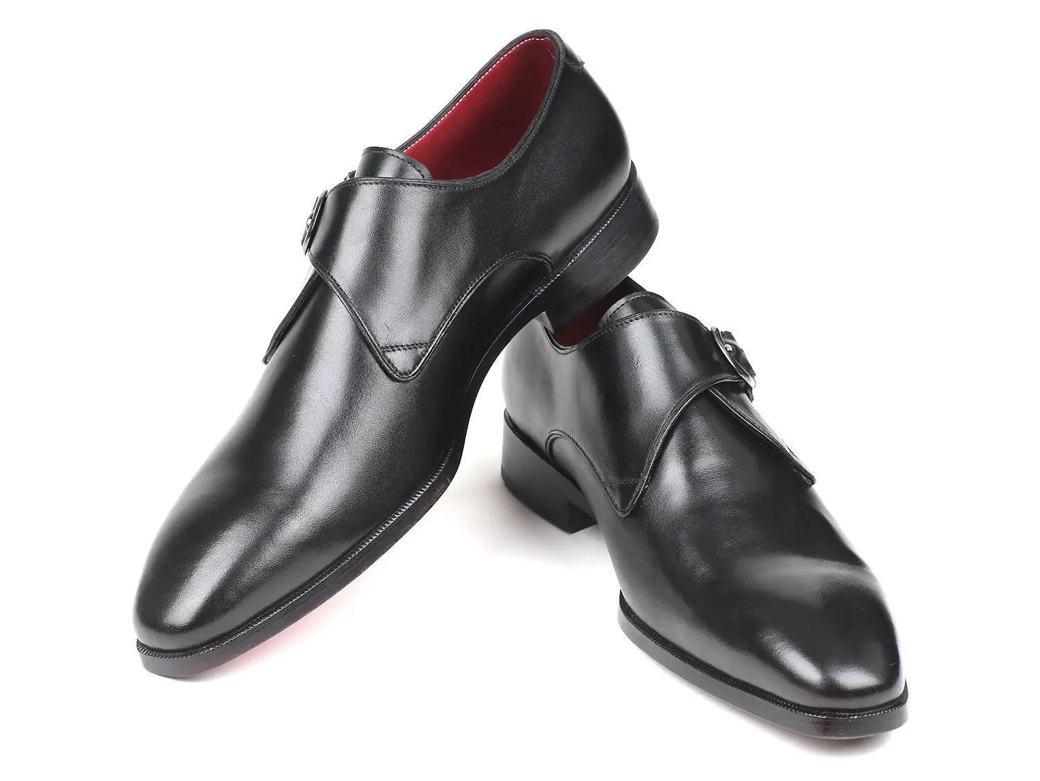 Paul Parkman Men's Black Genuine Leather Single Monk strap Shoes (ID#011BLK54) PAUL PARKMAN