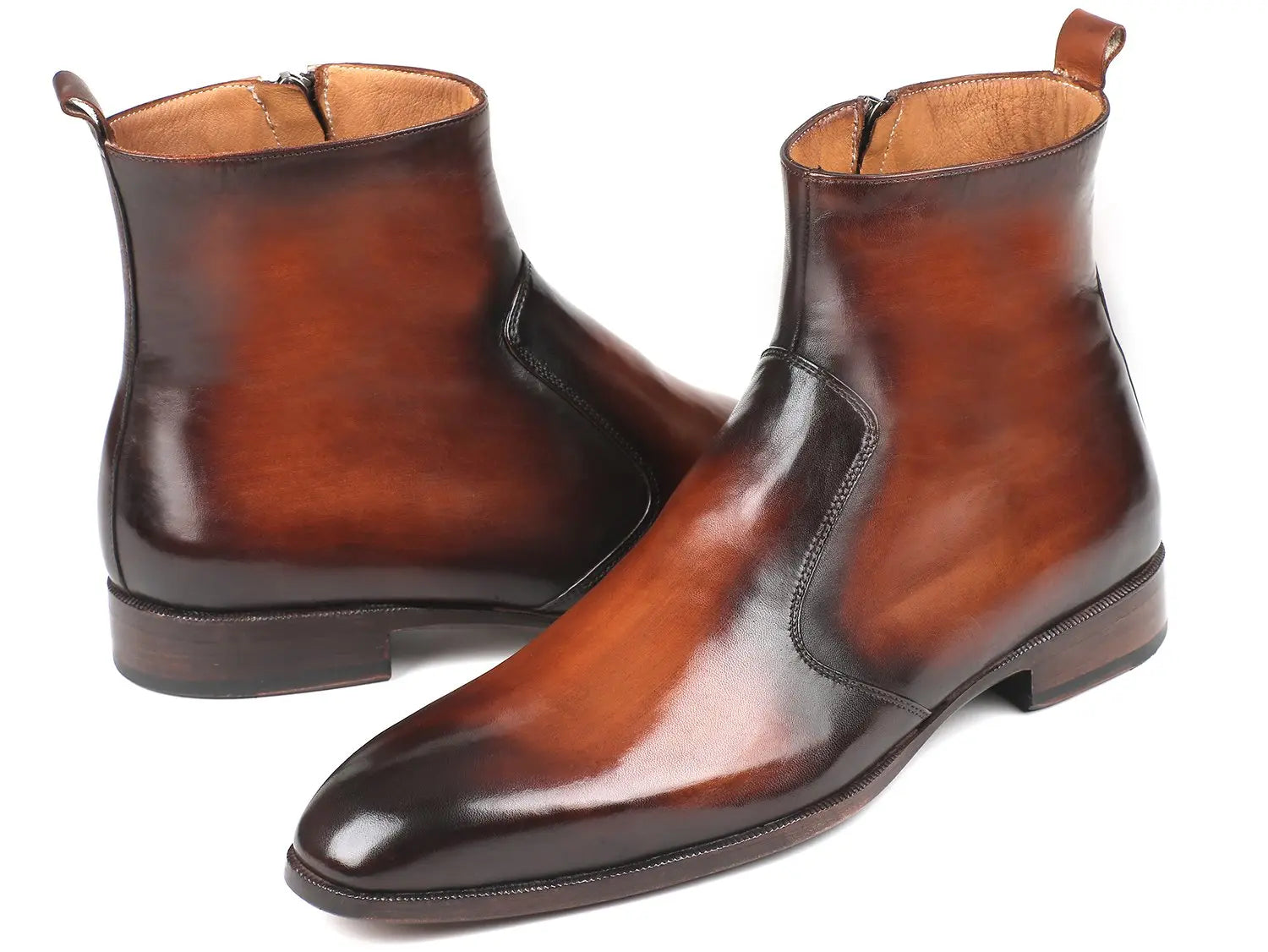 Paul Parkman Men's Brown Burnished Genuine Leather Side Zipper Boots (ID#BT486-BRW) PAUL PARKMAN