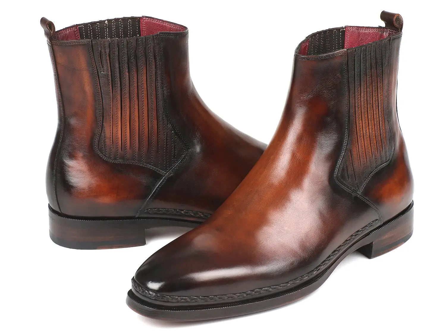 Paul Parkman Men's Brown Burnished Genuine Leather Chelsea Boots (ID#BT57-BRW) PAUL PARKMAN