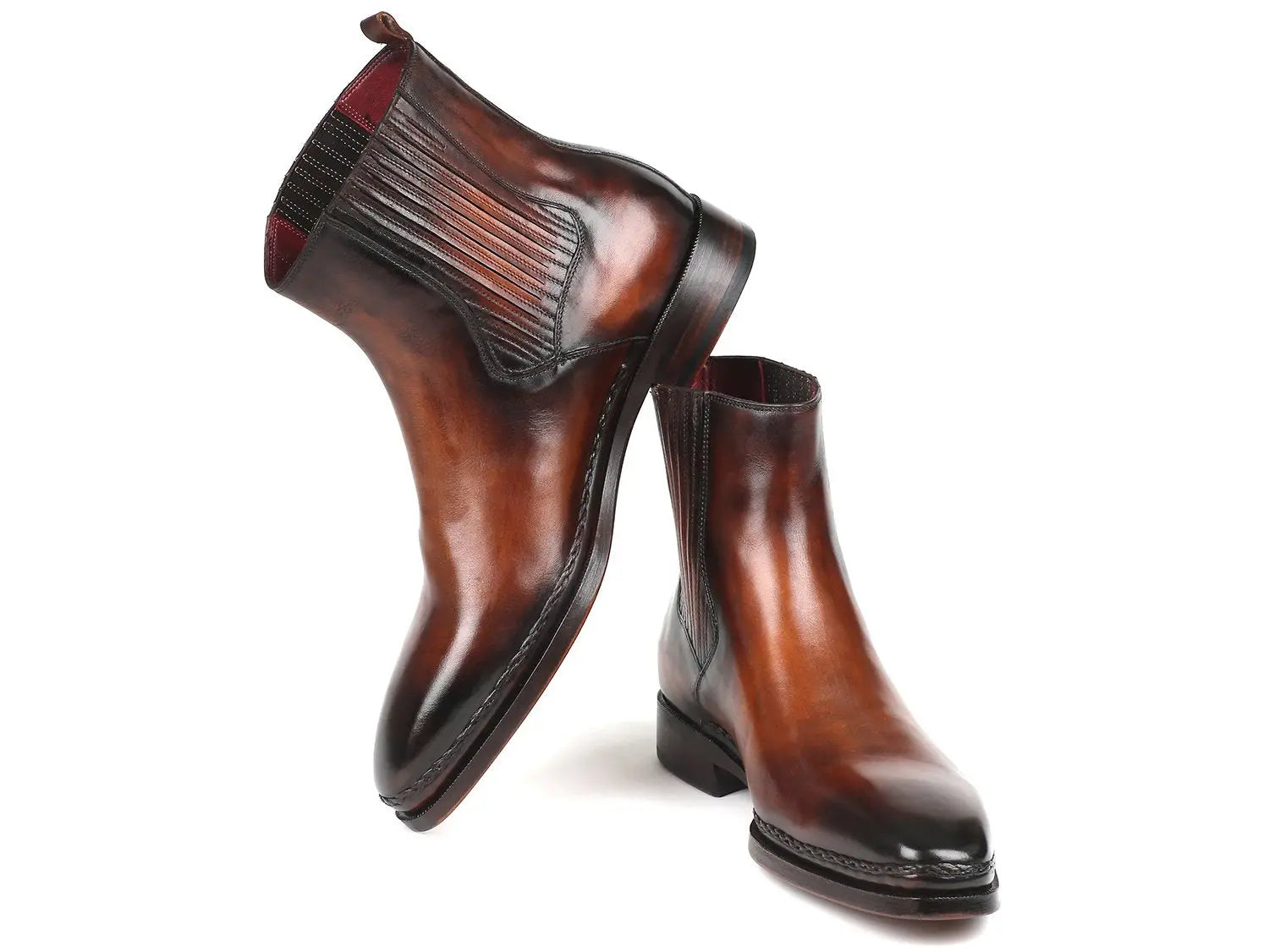 Paul Parkman Men's Brown Burnished Genuine Leather Chelsea Boots (ID#BT57-BRW) PAUL PARKMAN