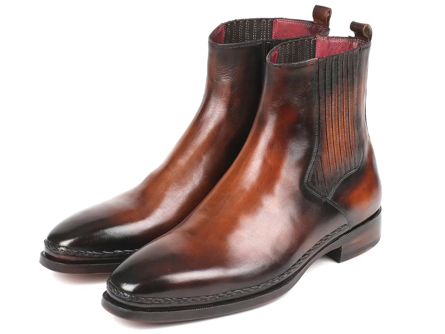 Paul Parkman Men's Brown Burnished Genuine Leather Chelsea Boots (ID#BT57-BRW) PAUL PARKMAN