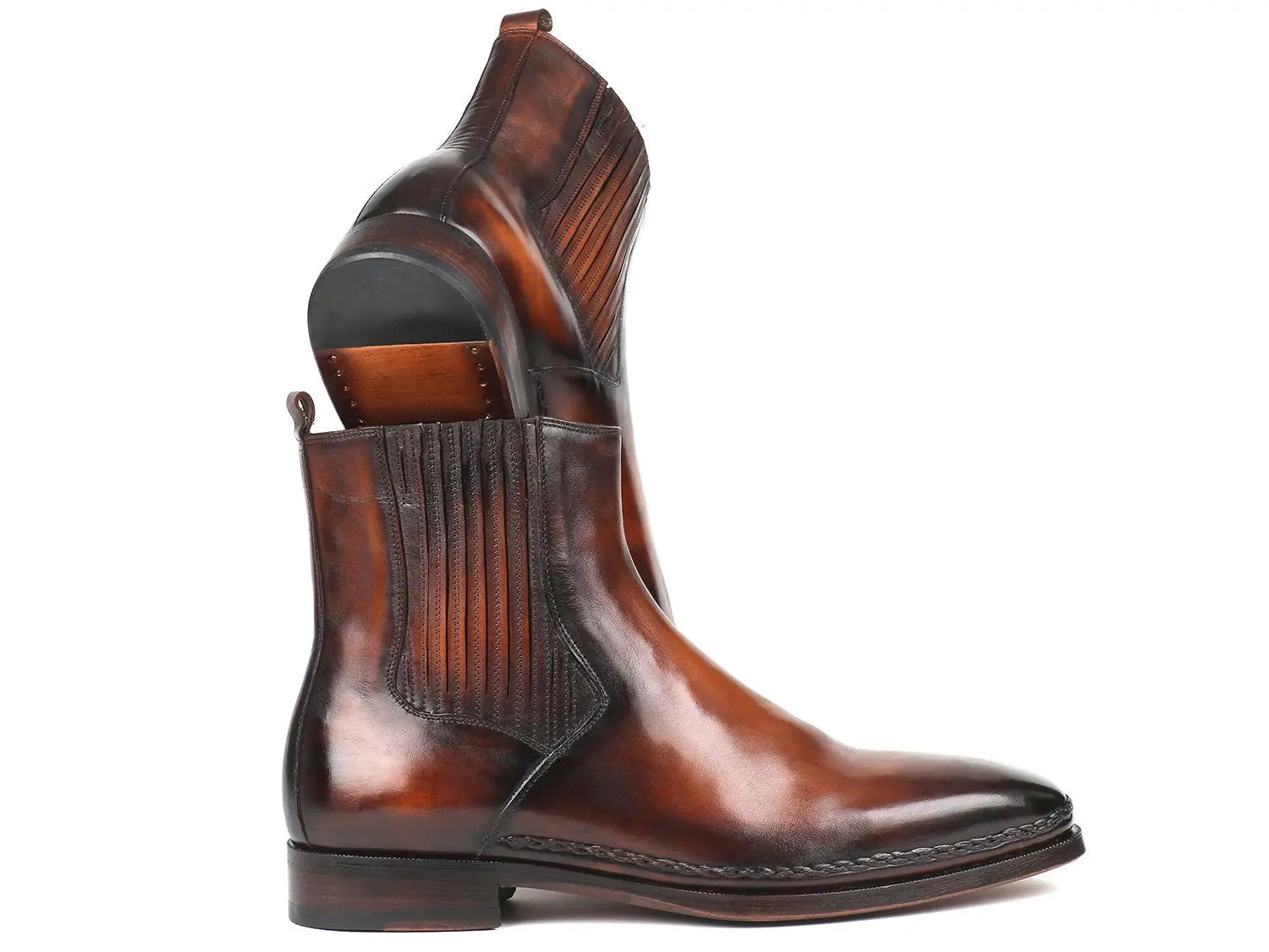Paul Parkman Men's Brown Burnished Genuine Leather Chelsea Boots (ID#BT57-BRW) PAUL PARKMAN