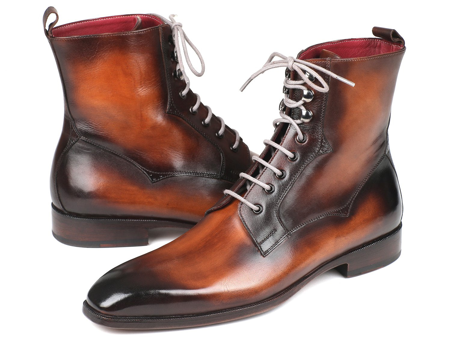 Paul Parkman Men's Brown Burnished Leather Lace-Up Boots (ID#BT534-BRW) PAUL PARKMAN