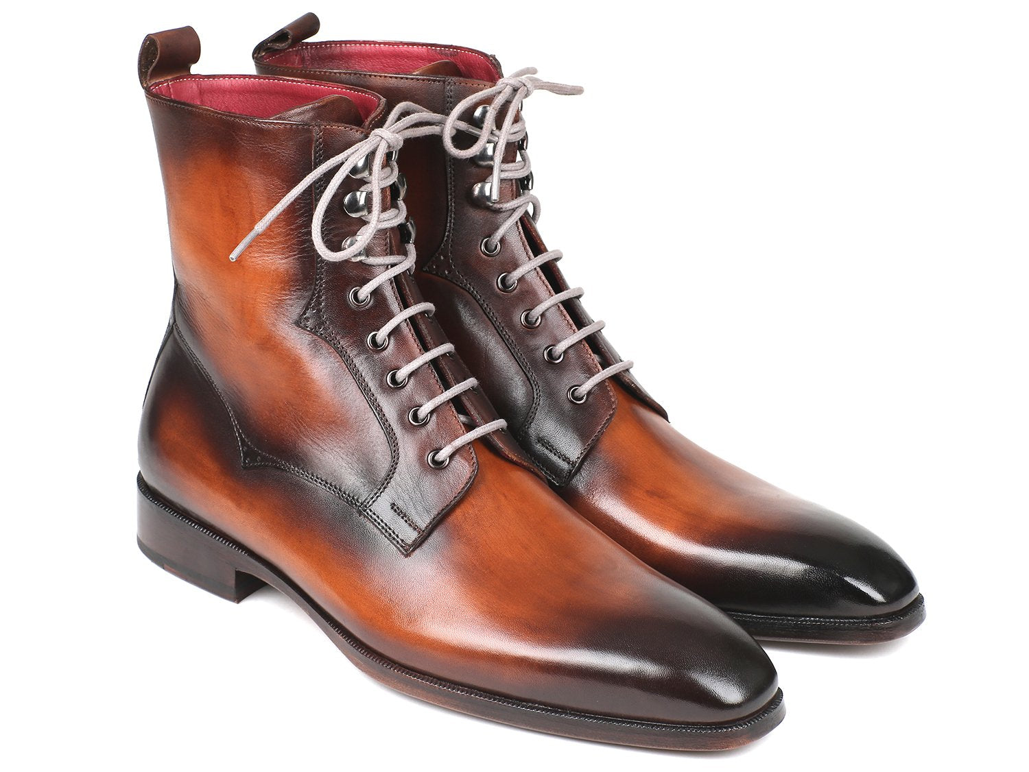 Paul Parkman Men's Brown Burnished Leather Lace-Up Boots (ID#BT534-BRW) PAUL PARKMAN