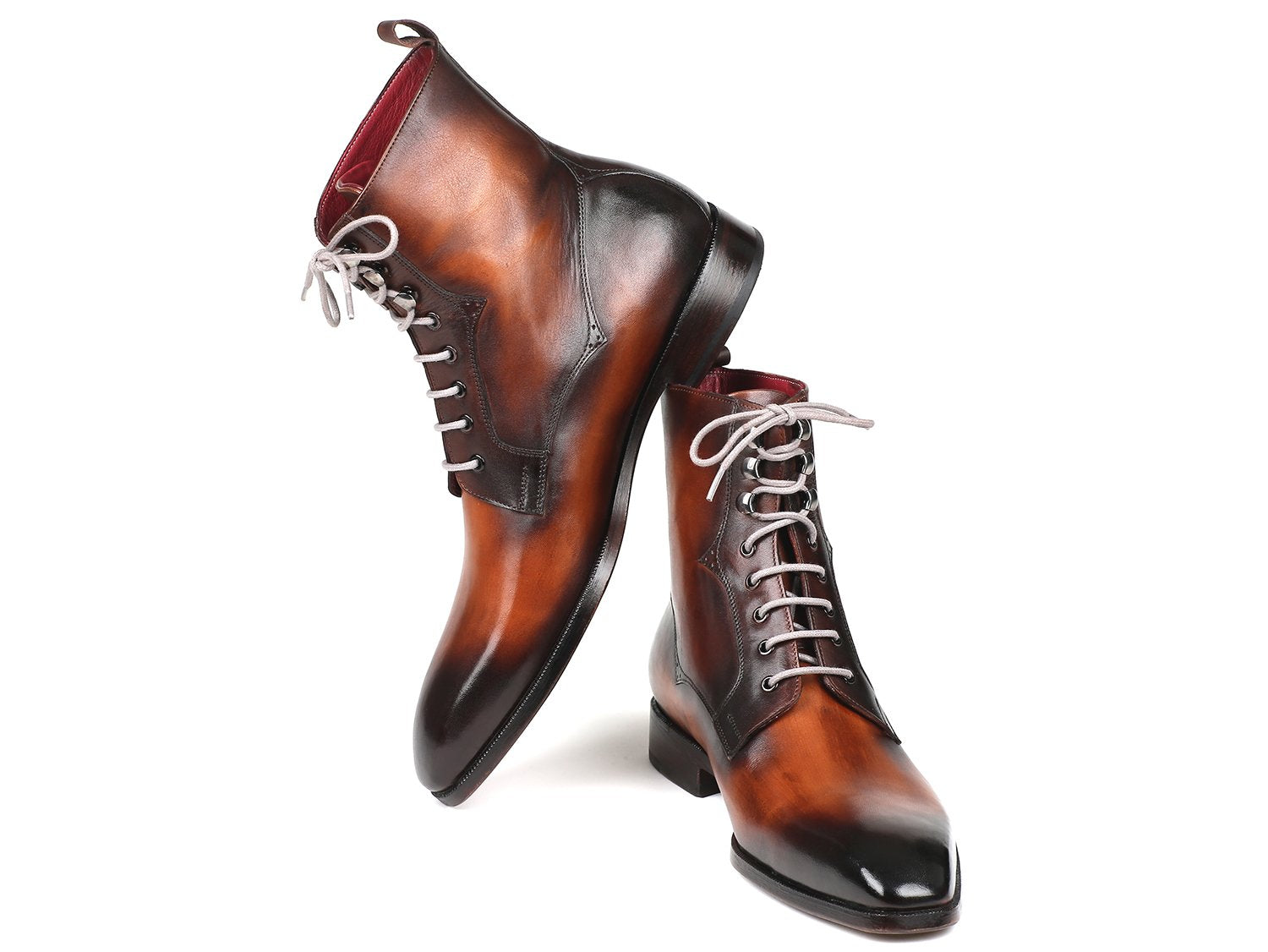 Paul Parkman Men's Brown Burnished Leather Lace-Up Boots (ID#BT534-BRW) PAUL PARKMAN