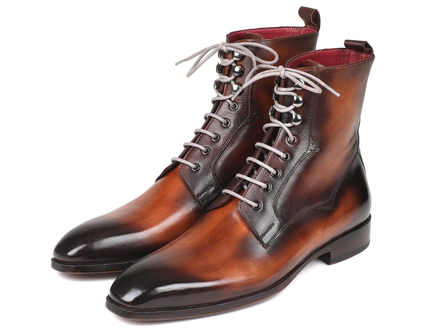 Paul Parkman Men's Brown Burnished Leather Lace-Up Boots (ID#BT534-BRW) PAUL PARKMAN