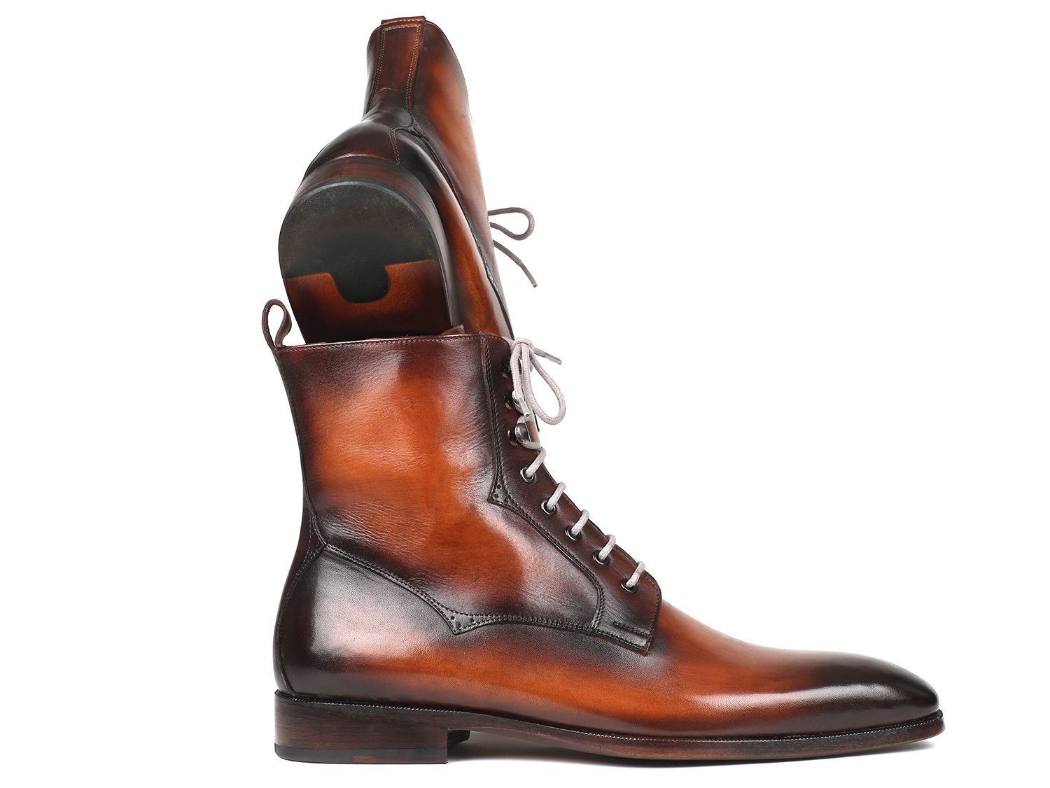 Paul Parkman Men's Brown Burnished Leather Lace-Up Boots (ID#BT534-BRW) PAUL PARKMAN