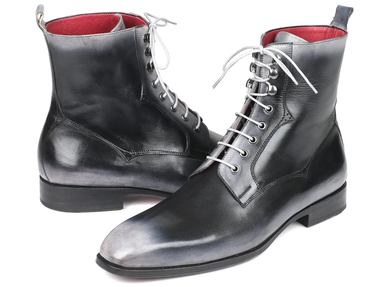 Paul Parkman Men's Gray Burnished Genuine Leather Lace-Up Boots (ID#BT535-GRY) PAUL PARKMAN