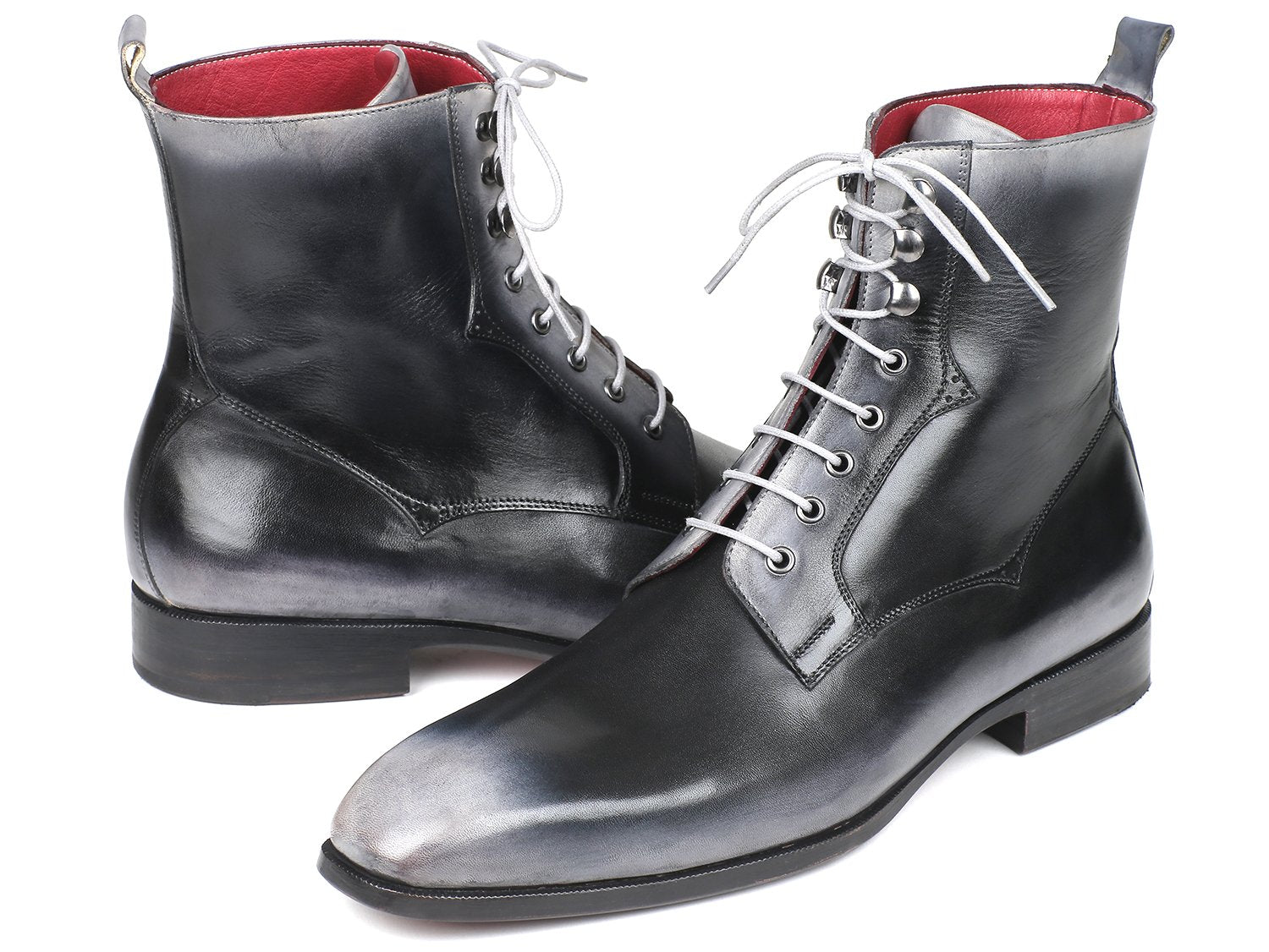 Paul Parkman Men's Gray Burnished Leather Lace-Up Boots (ID#BT535-GRY) PAUL PARKMAN