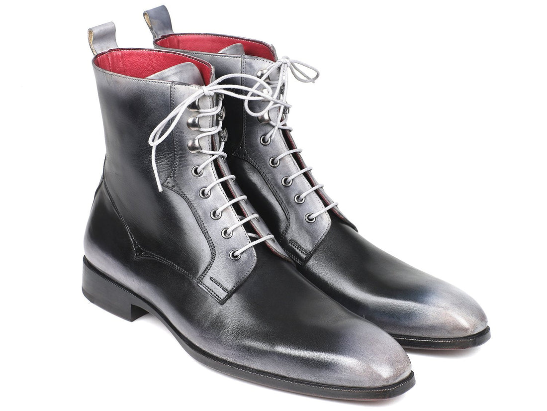 Paul Parkman Men's Gray Burnished Leather Lace-Up Boots (ID#BT535-GRY) PAUL PARKMAN