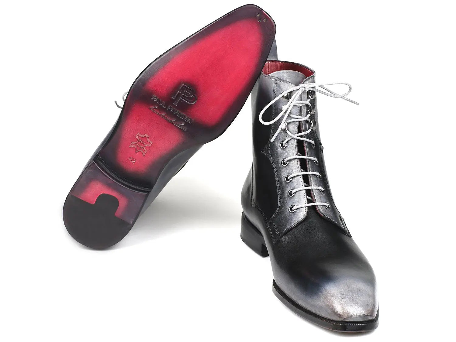 Paul Parkman Men's Gray Burnished Genuine Leather Lace-Up Boots (ID#BT535-GRY) PAUL PARKMAN