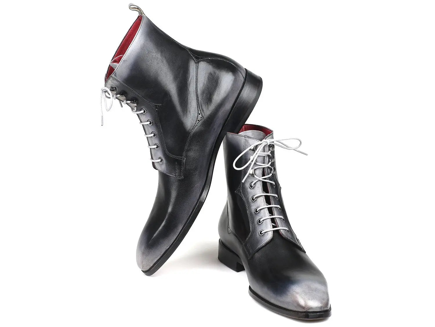 Paul Parkman Men's Gray Burnished Genuine Leather Lace-Up Boots (ID#BT535-GRY) PAUL PARKMAN
