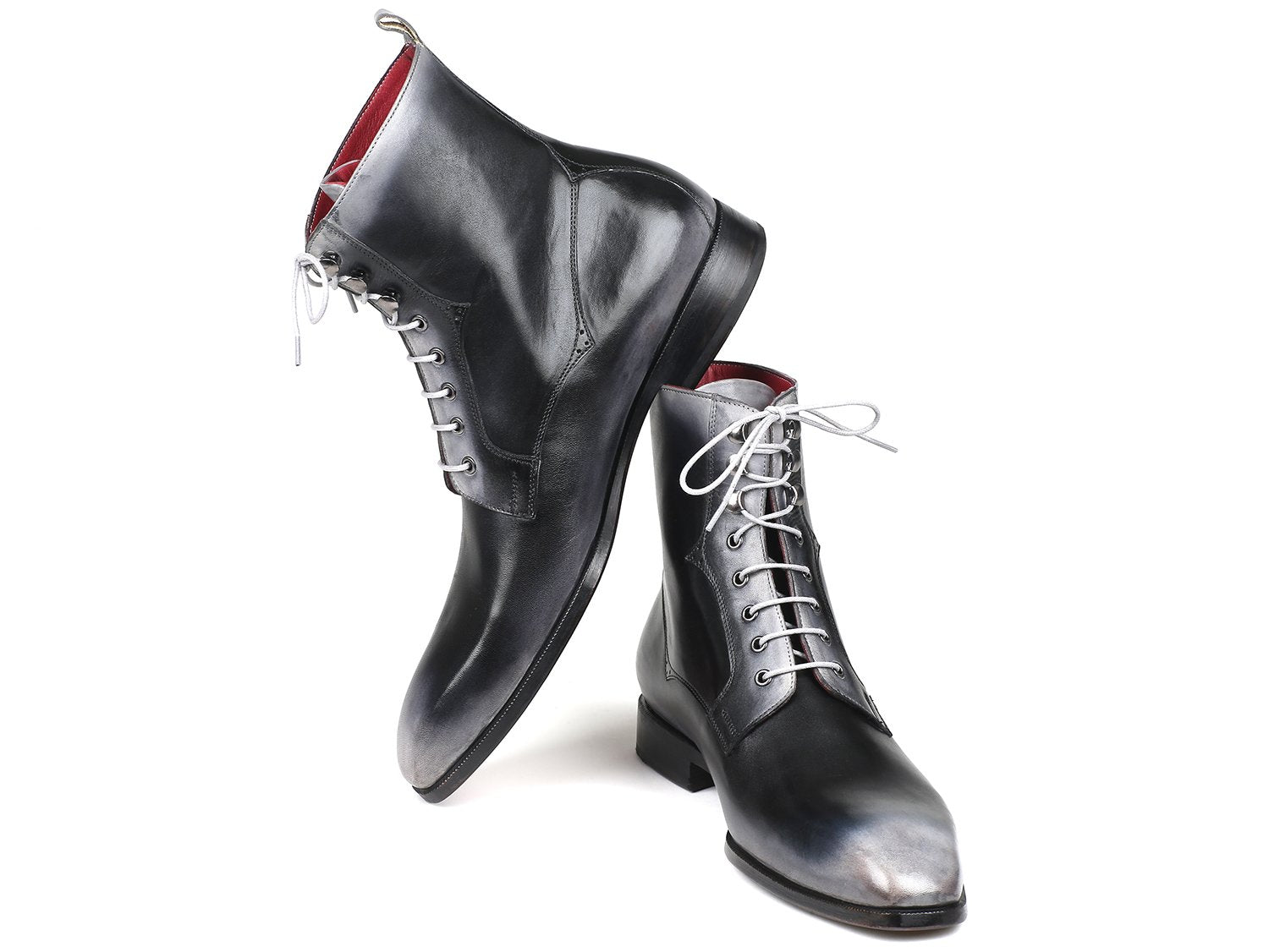 Paul Parkman Men's Gray Burnished Leather Lace-Up Boots (ID#BT535-GRY) PAUL PARKMAN