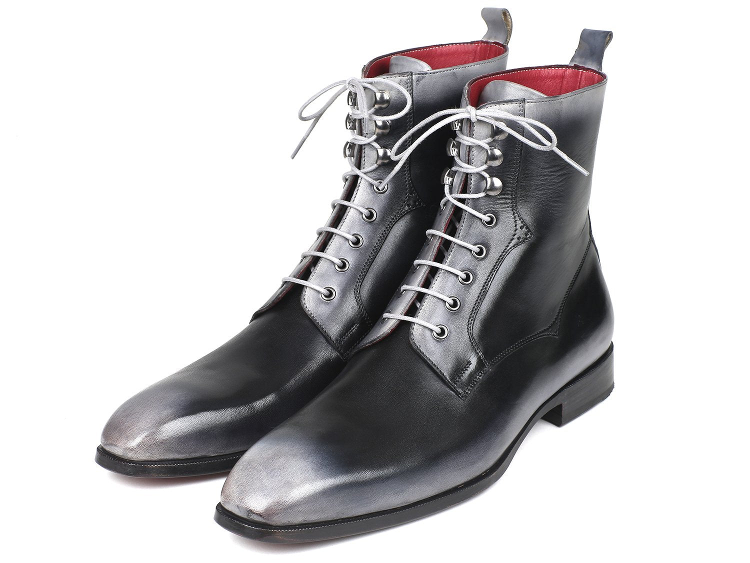 Paul Parkman Men's Gray Burnished Leather Lace-Up Boots (ID#BT535-GRY) PAUL PARKMAN