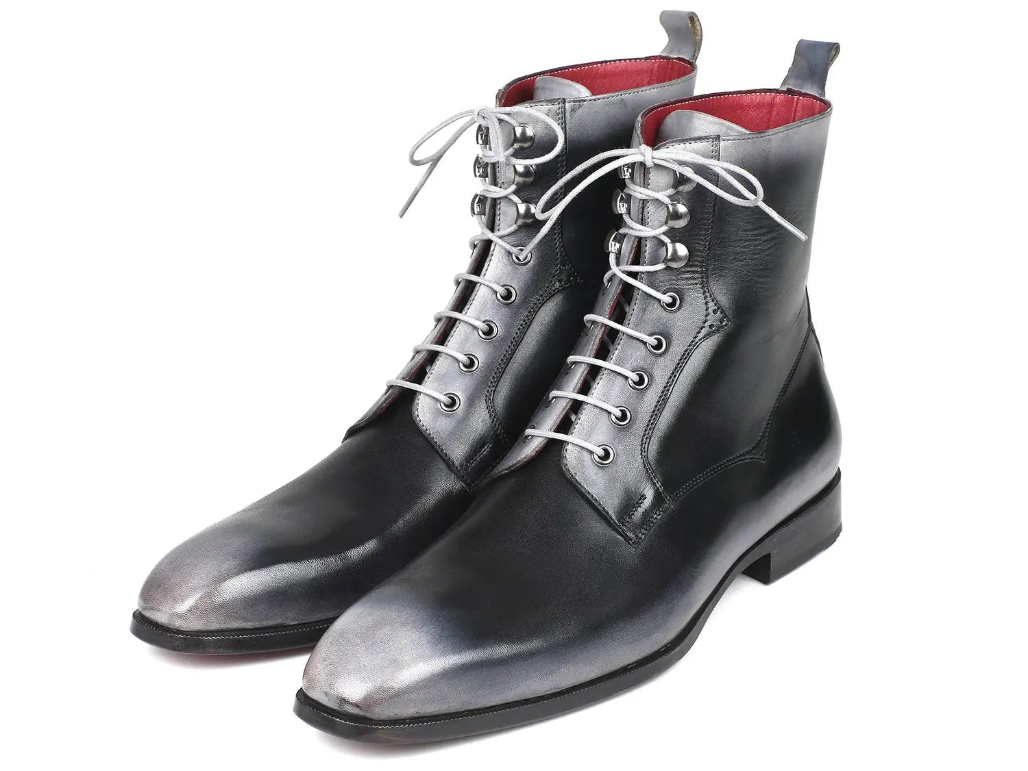 Paul Parkman Men's Gray Burnished Genuine Leather Lace-Up Boots (ID#BT535-GRY) PAUL PARKMAN