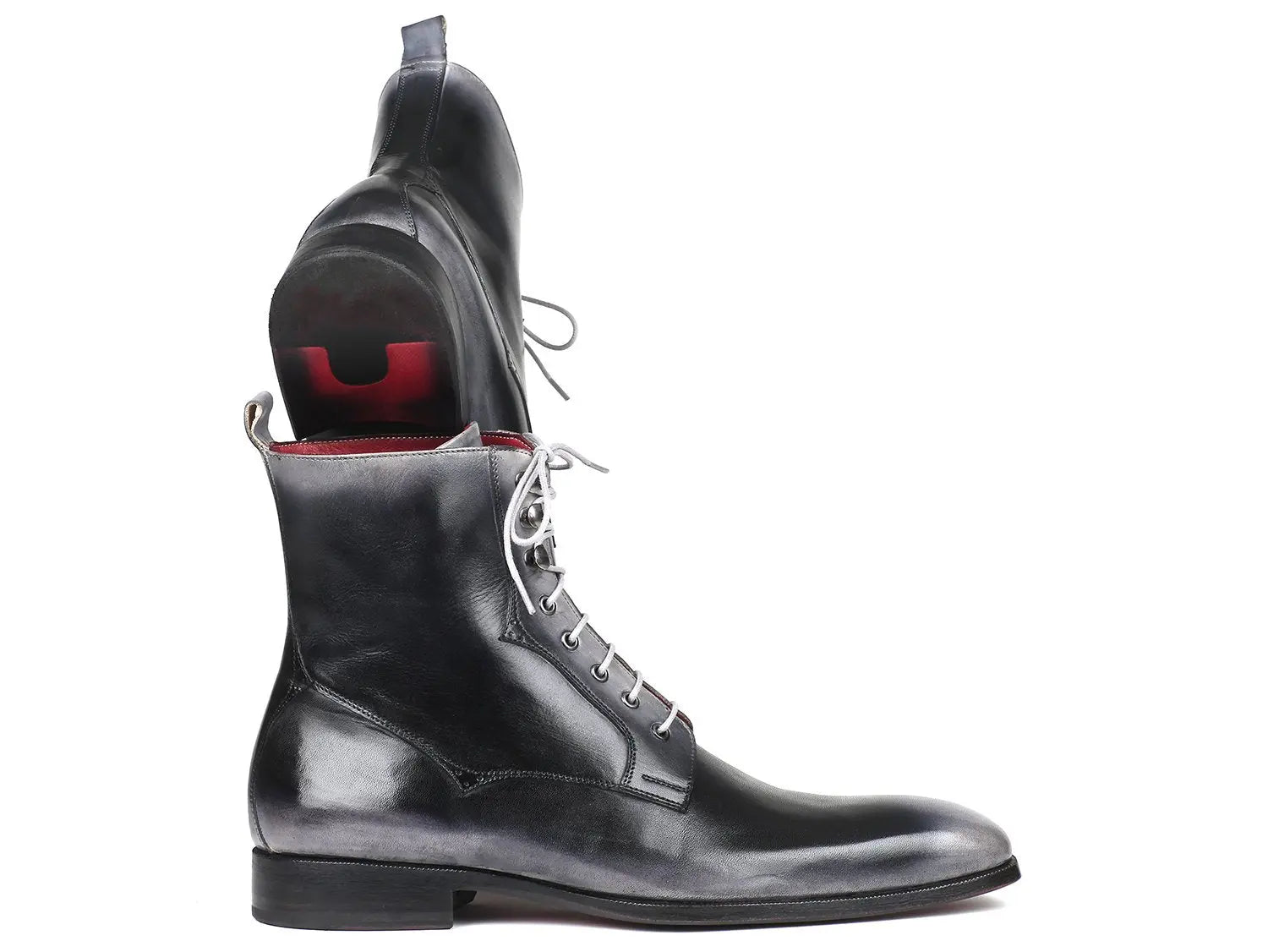 Paul Parkman Men's Gray Burnished Genuine Leather Lace-Up Boots (ID#BT535-GRY) PAUL PARKMAN