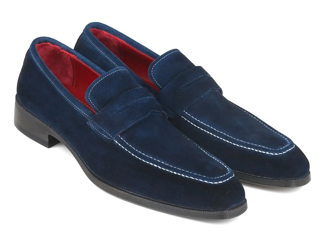 Paul Parkman Men's Navy Suede Penny Loafers (ID#10SD21) PAUL PARKMAN