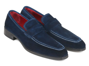 Paul Parkman Men's Navy Suede Penny Loafers (ID#10SD21) PAUL PARKMAN