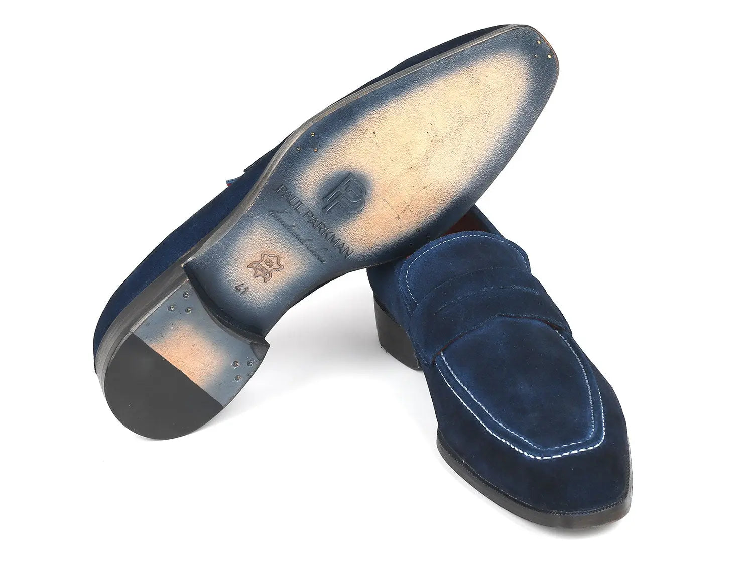 Paul Parkman Men's Navy Suede Penny Loafers (ID#10SD21) PAUL PARKMAN