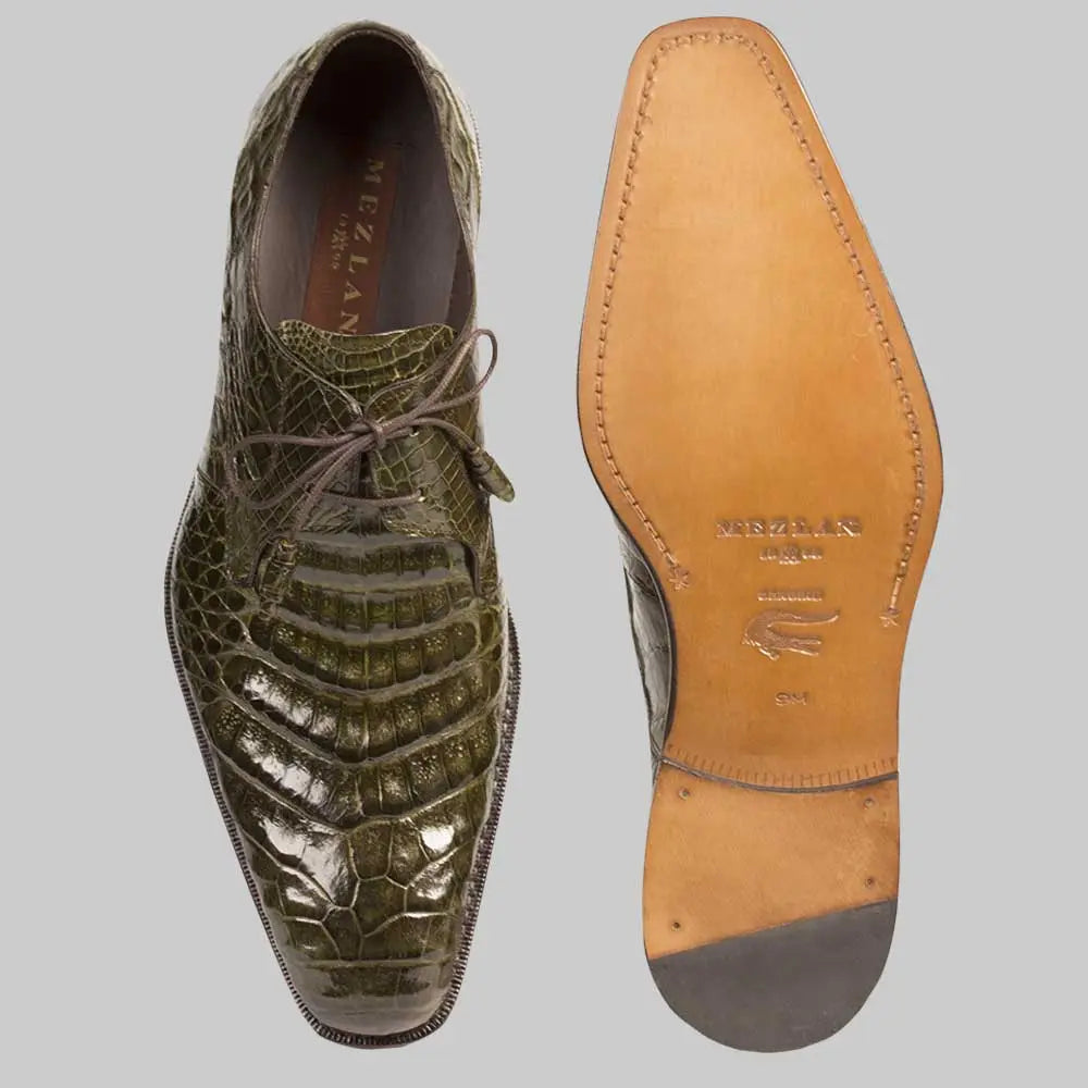 Mezlan Anderson 13584-F Olive Genuine Crocodile Lace Up Oxfords