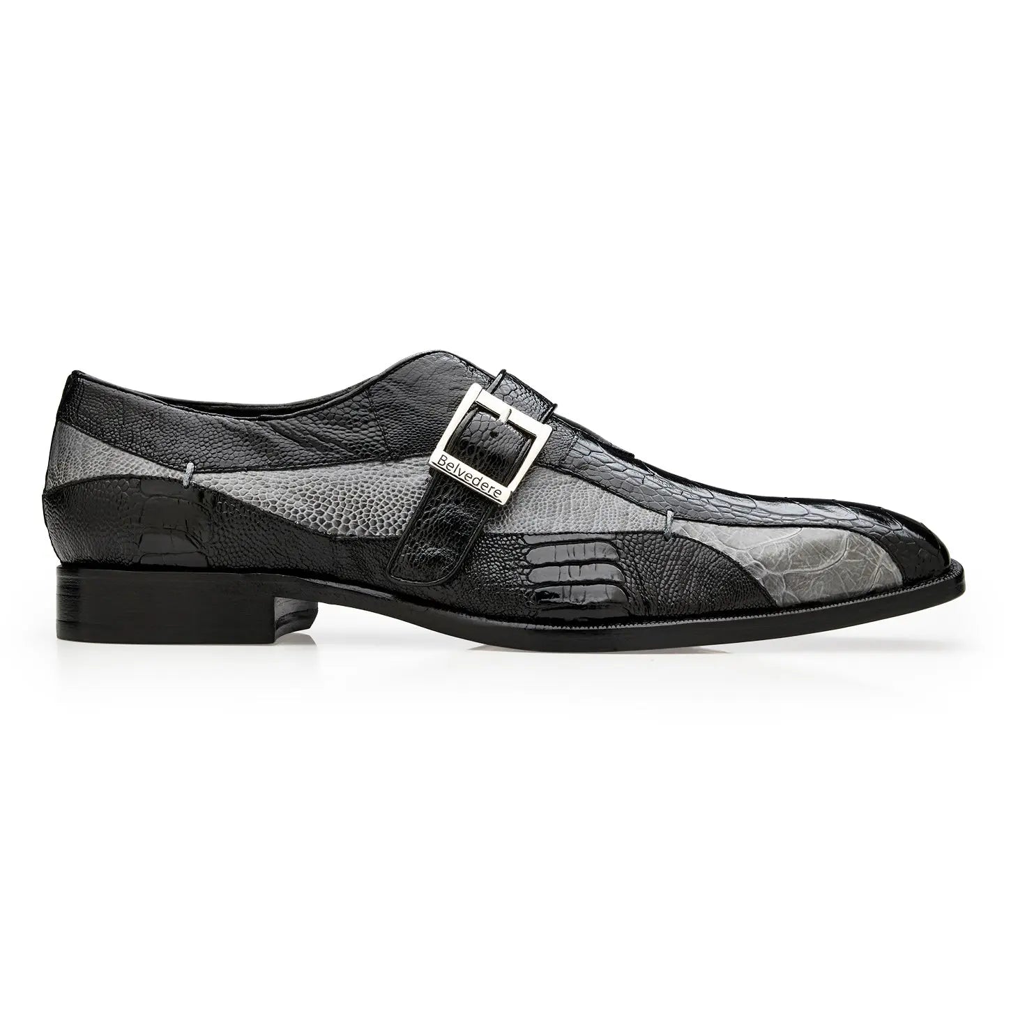 Belvedere Marte R81 Black/Grey Genuine Ostrich Monk Straps Shoes