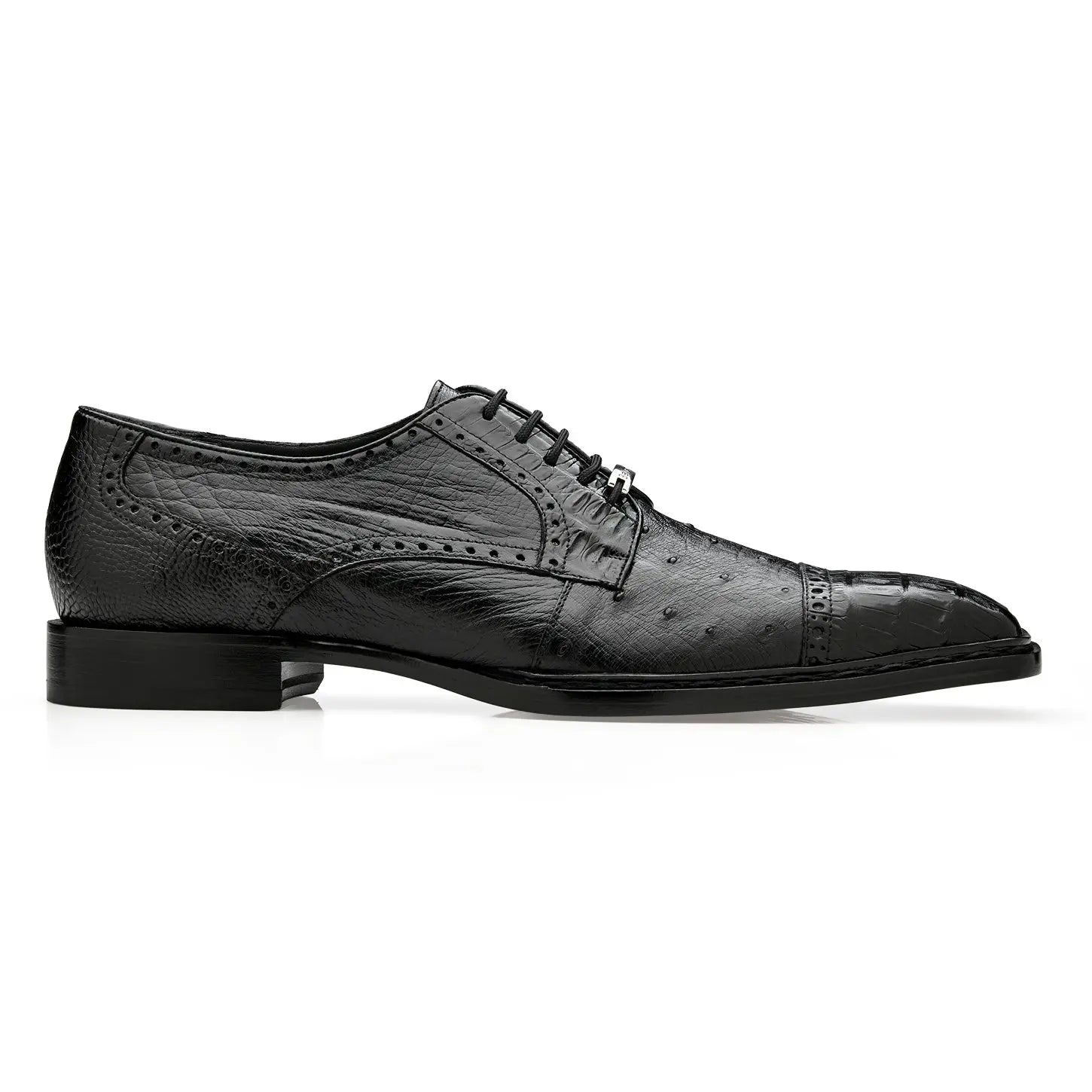 Belvedere Martino R104 Black Genuine Caiman Crocodile/Ostrich Oxfords