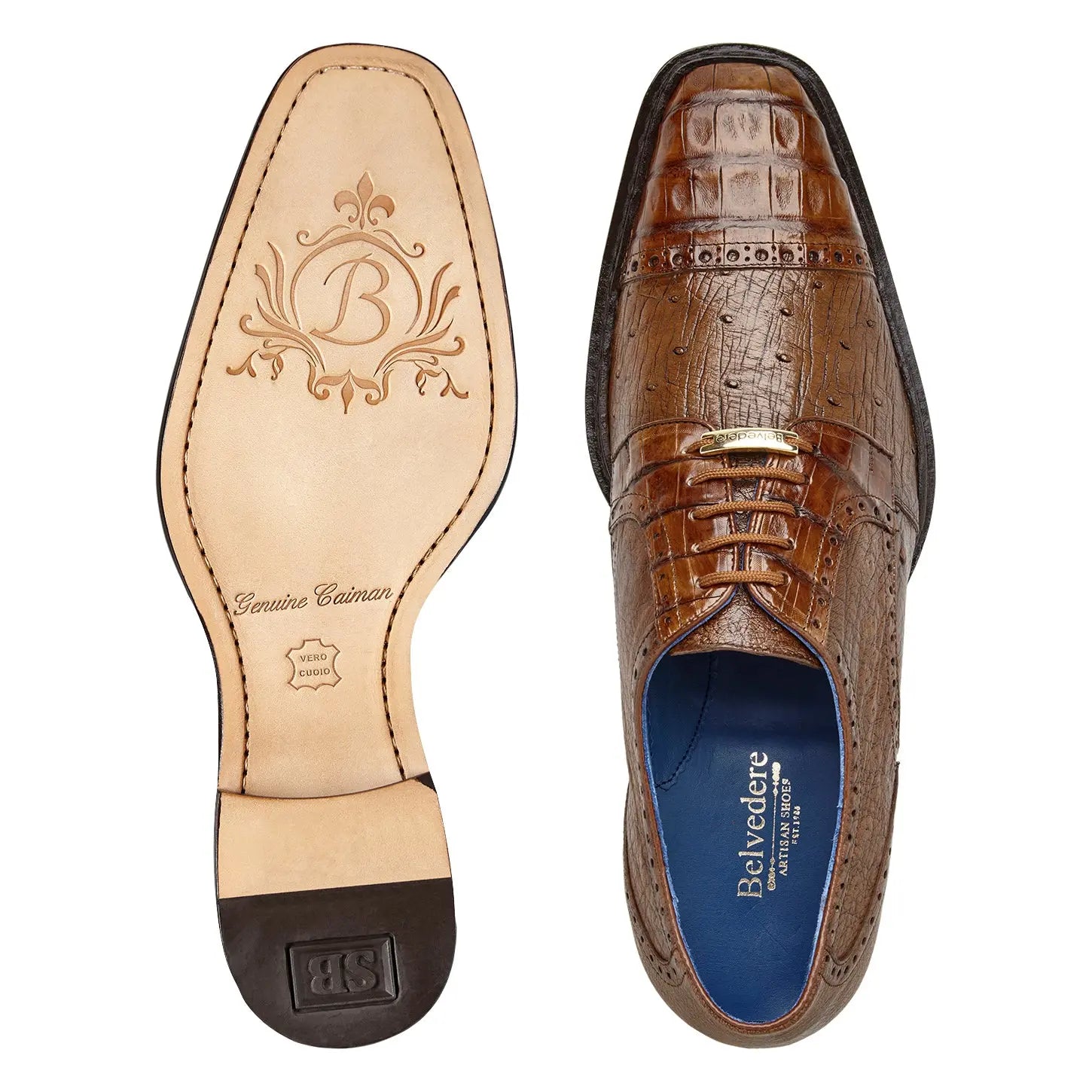 Belvedere Martino R104 Walnut Genuine Caiman Crocodile/Ostrich Oxfords