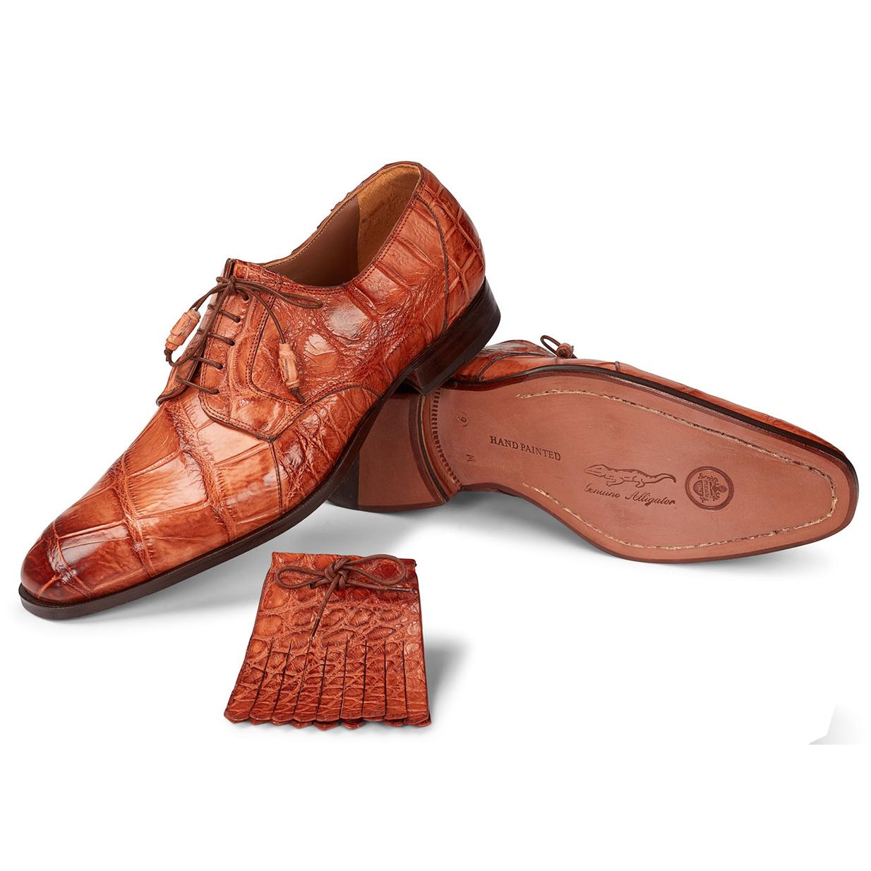 Mauri Durini 1059 Cognac All-Over Genuine Body Alligator Hand-Painted Lace-up Shoes 