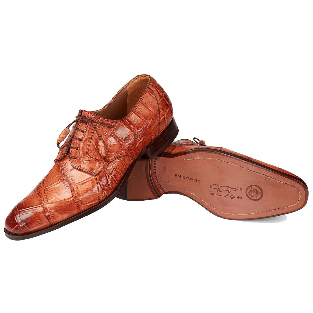 Mauri Durini 1059 Cognac All-Over Genuine Body Alligator Hand-Painted Lace-up Shoes