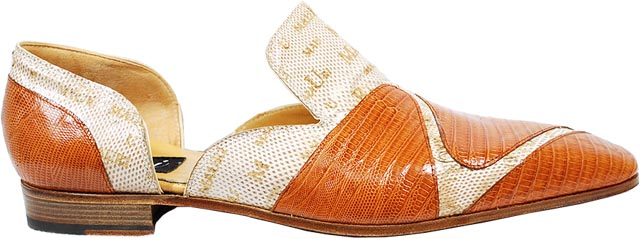 Mauri 4004 Cognac/Winter White Genuine Lizard/Mauri Laser Karung Snake Skin Half Shoes Suit Essence