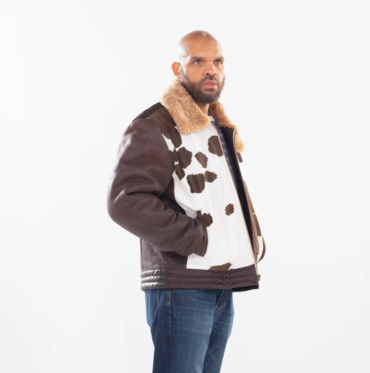 Jakewood 1850 Brown/White Genuine Pony Fur/Sheepskin Leather Jacket