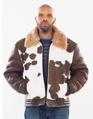 Jakewood 1850 Brown/White Genuine Pony Fur/Sheepskin Leather Jacket