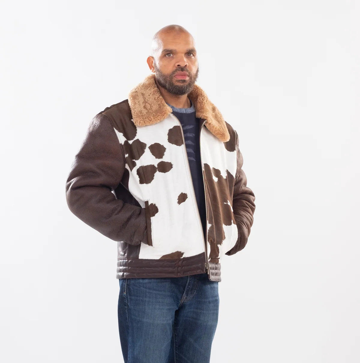 Jakewood 1850 Brown/White Genuine Pony Fur/Sheepskin Leather Jacket