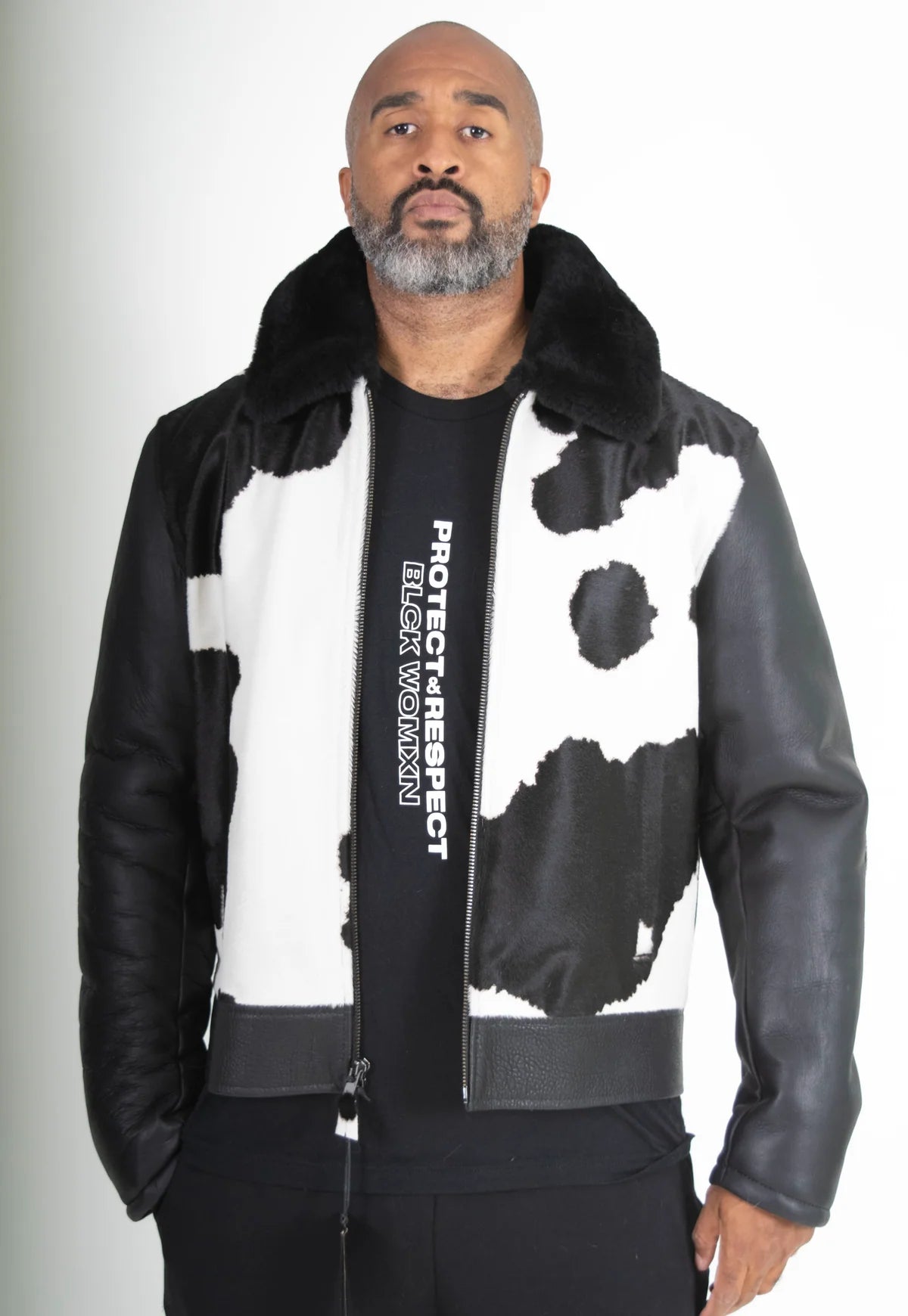 Jakewood 1850 Black/White Genuine Pony Fur/Sheepskin Leather Jacket