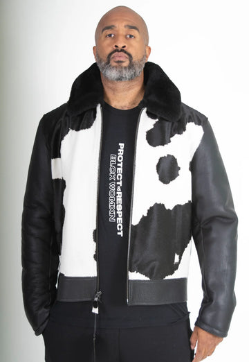 Jakewood 1850 Black/White Genuine Pony Fur/Sheepskin Leather Jacket