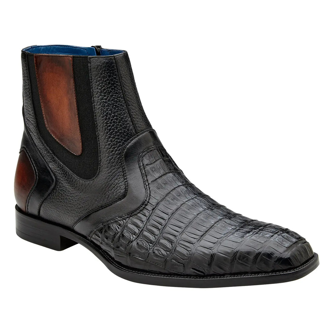Belvedere Monte R102 Black Genuine Caiman Crocodile/Pebble Grain Calf Boots