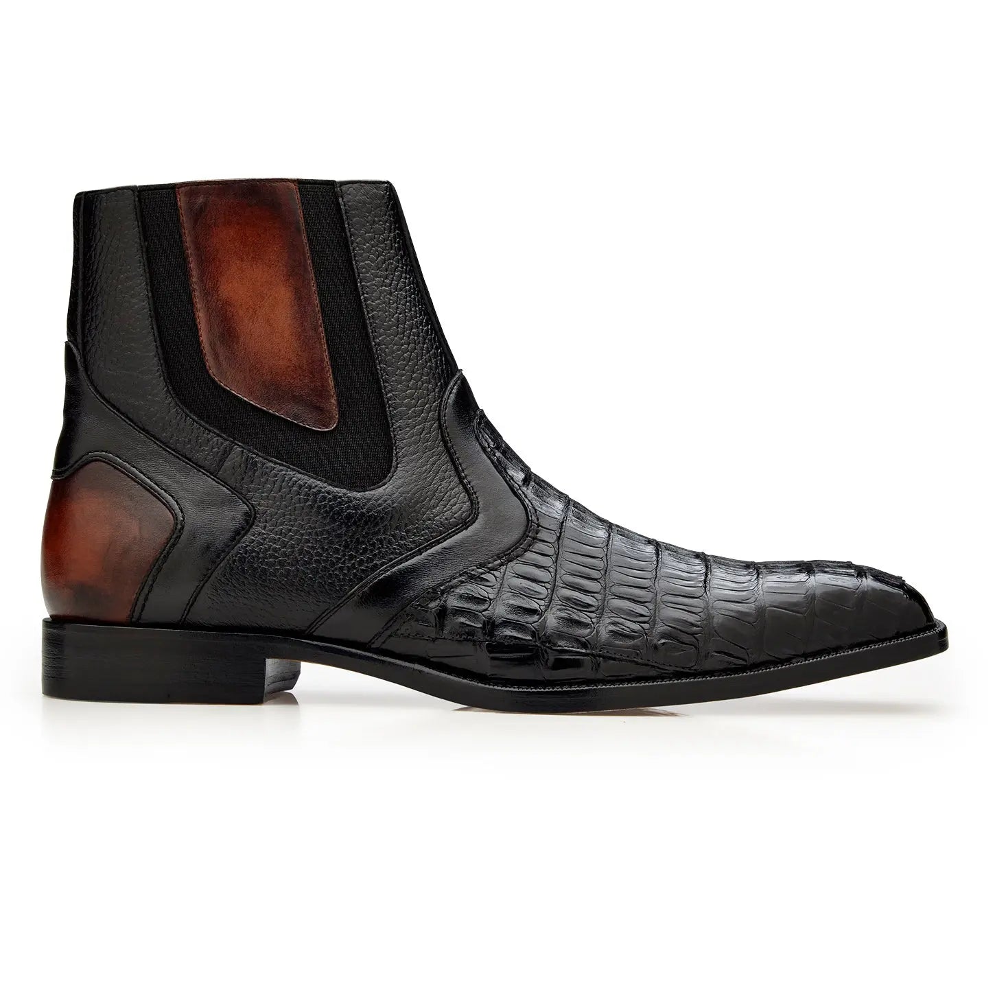 Belvedere Monte R102 Black Genuine Caiman Crocodile/Pebble Grain Calf Boots