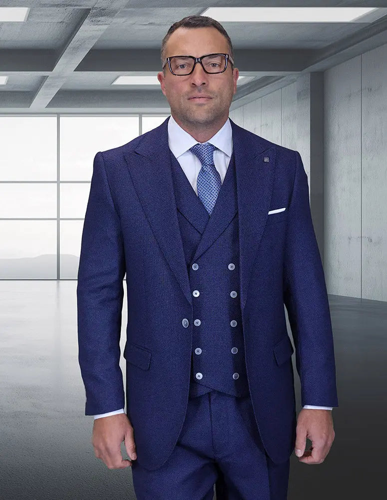 Statement Neive Sapphire Super 200's Italian Wool Vested Suit