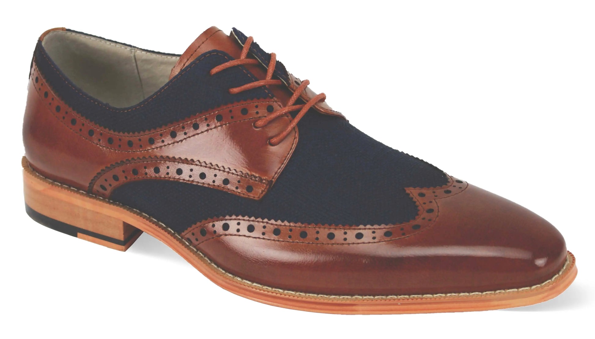Giovanni Nico Whiskey/Navy Genuine Leather/Linen Oxfords