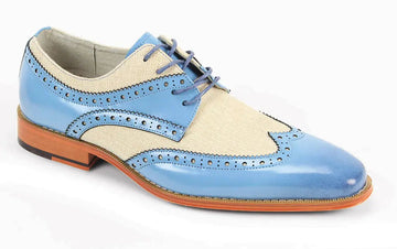 Giovanni Nico Light Blue/Beige Genuine Leather/Linen Oxfords